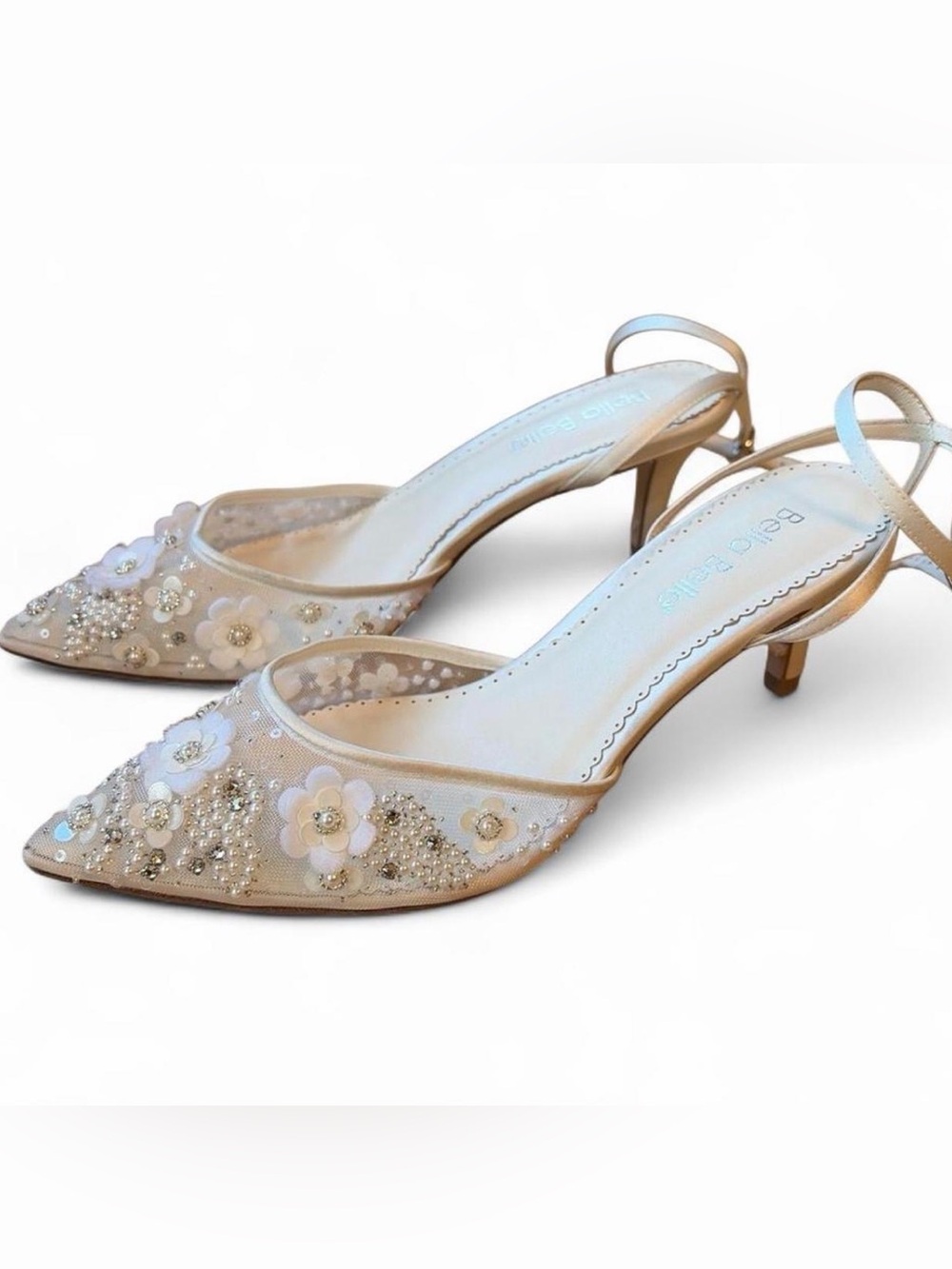Bella Belle Rosa Floral Pearl beaded wedding heels. Size 8.5 - Picture 2 of 7